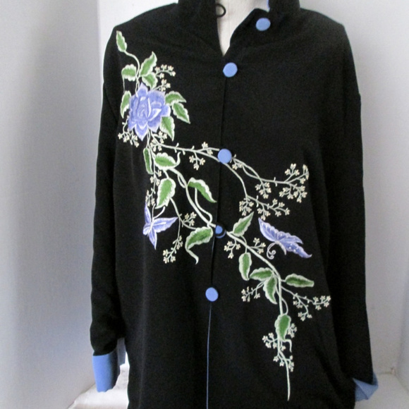 Evolution by Kembali Black Jacket New Floral Trim - Picture 1 of 4